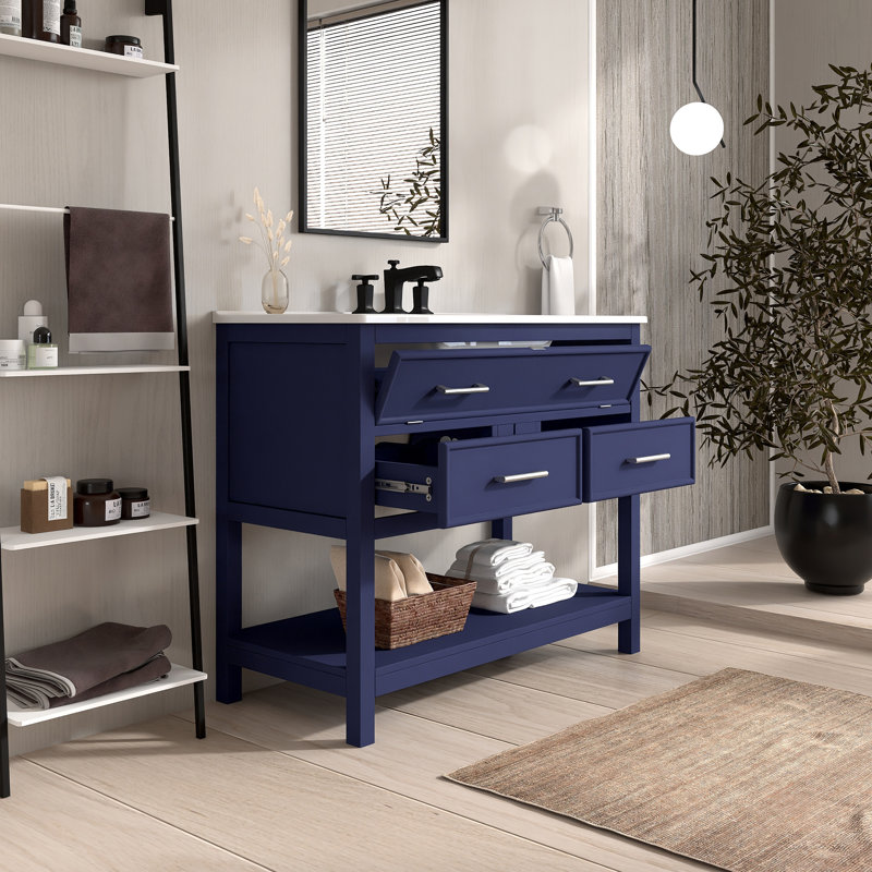 Meuble-lavabo simple 36 po avec comptoir en céramique 36 po, Bleu