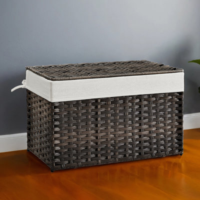 Storage Basket With Lid, 27.7 Gallon (105L) Storage Bin, Woven Blanket Storage Basket With Handles, Foldable, Removable Liner, Metal Frame, For Bedroom, Laundry Room