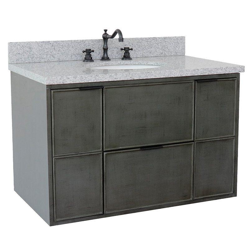 37'' Single Bathroom Vanity with Top, Gray Granite