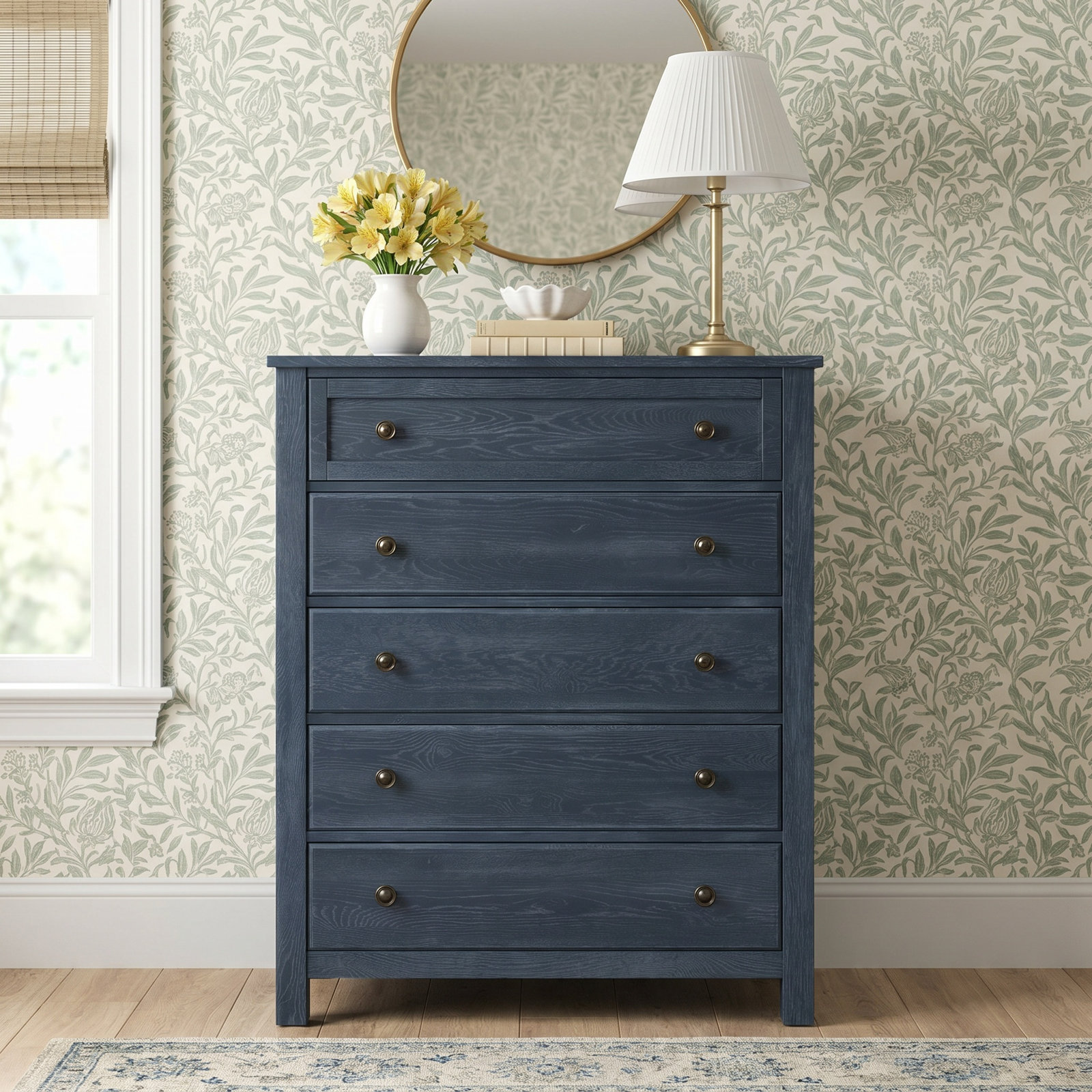 Lewin 43" Oak 5-Drawer Chest, Weathered White