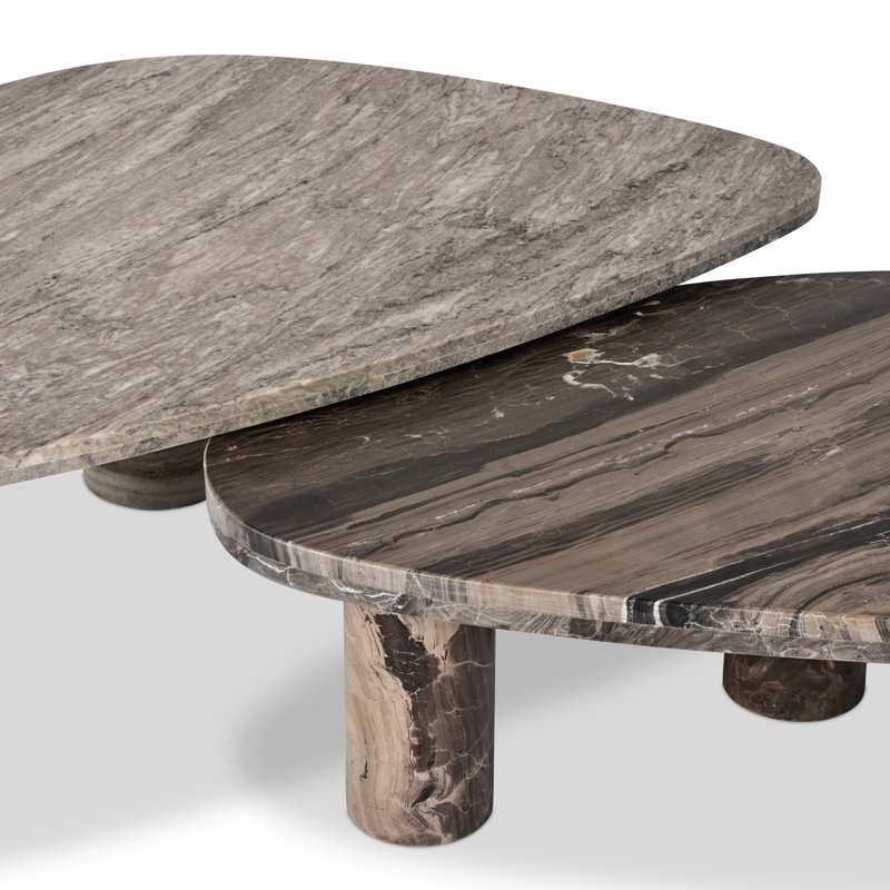 Zion Coffee Table Set-Antique White Marble, Antique White Marble/Rocky Brown Marble, White/Brown