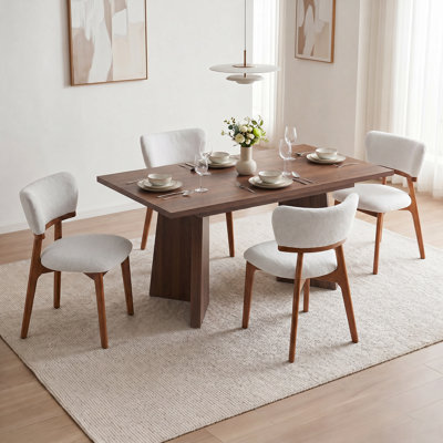 Duggan Rectangle Extendable Dining Table Set For 4, Modern Wood Grain Dining Room Set With Upholstered Dining Chairs