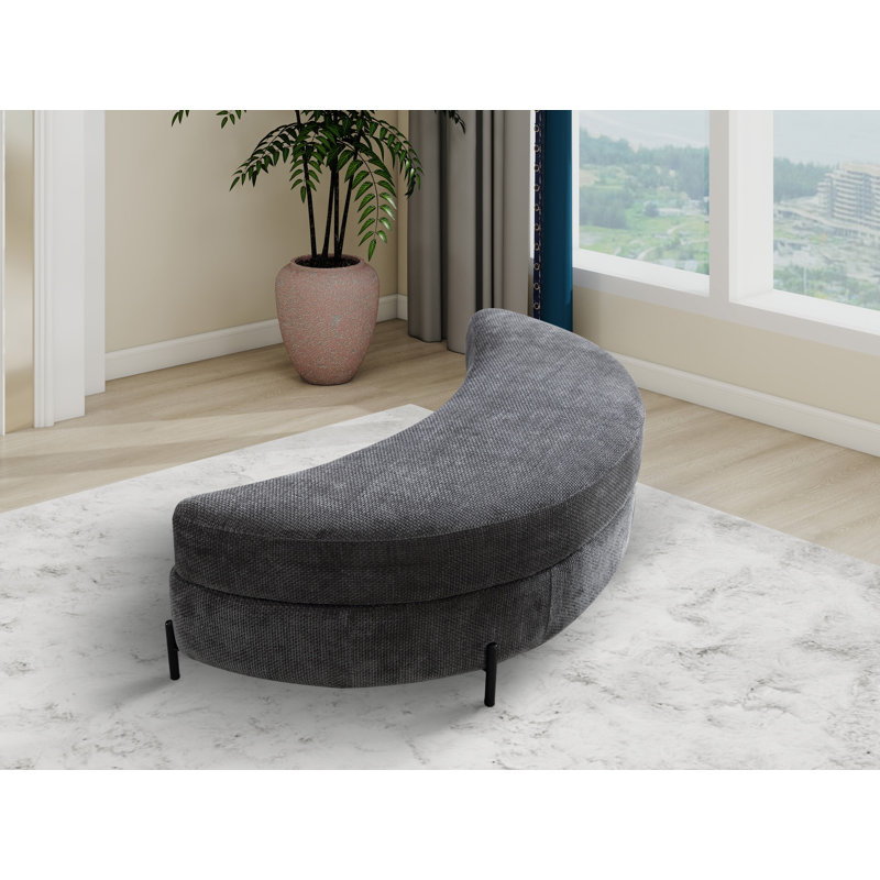 Grand repose-pieds rembourré avec rangement demi-lune, Chenille gris charbon
