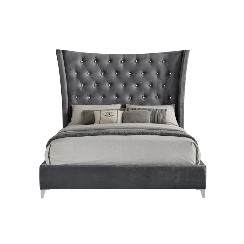 Jozyah Upholstered Wingback Bed, Dark Gray, Queen