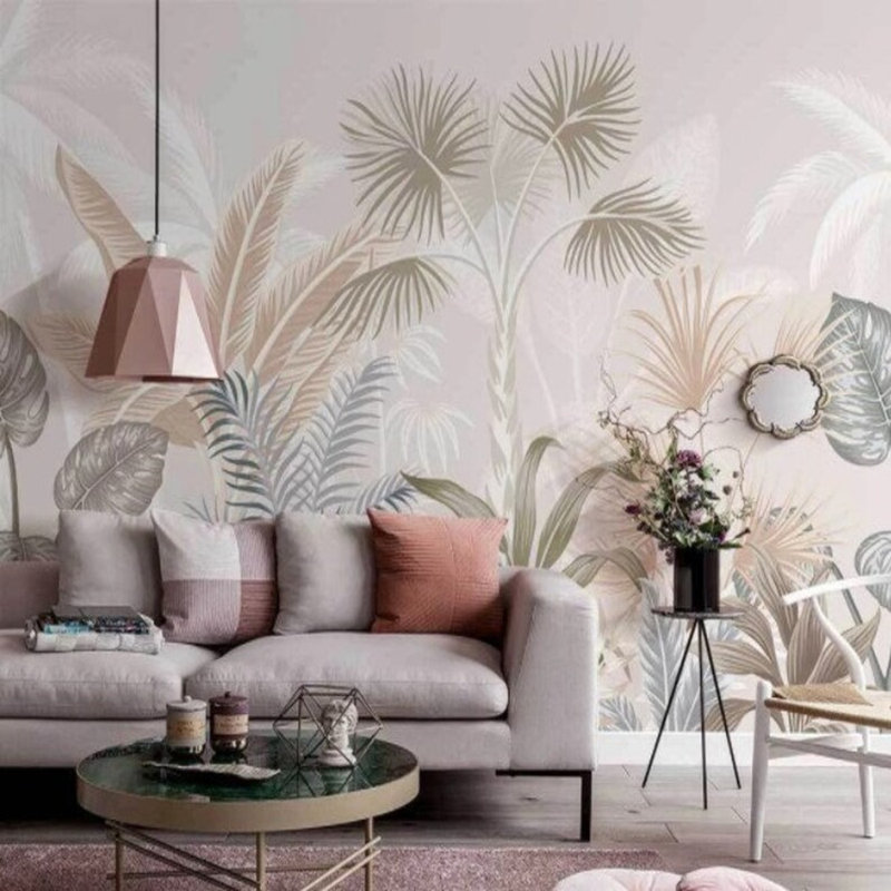 Harmonie tropicale avec des tons de taupe, L 96 po x l 108 po