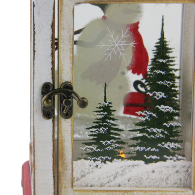 Lanterne de Noël en forme de bonhomme de neige 14,5 "rouge et blanc