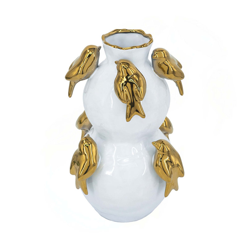 Two-Tiered Ceramic Vase With Ornate Accents For Home Decor And Floral Display