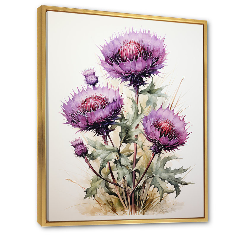Enduro mauve élégance de fleur de chardon, Cadre flottant doré, H 32 po x l 24 po x P 1 po