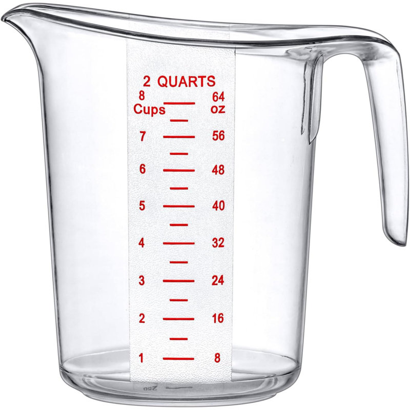Pichets de mesure en plastique incassables Melissa, paquet de 1 carafe à mesurer de qualité alimentaire, capacité de 8 tasses, 2 pintes, empilable et lavable au lave-vaisselle