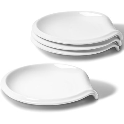 Ensemble de 4 repose-cuillères, porte-cuillères rondes en céramique pour comptoir, repose-cuillères pour plaque de cuisson, décoration de cuisine style ferme, 11,4 cm (blanc)