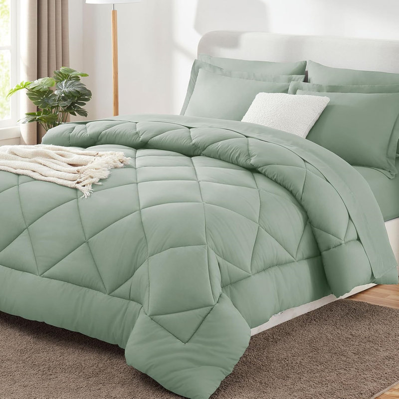 Sage Green Queen Microfiber Reversible Bed in a Bag Set