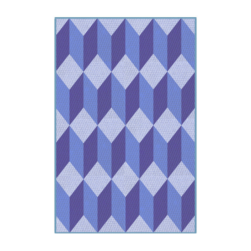 Tapis bleu à carreaux en laine, Rectangle 7 pi x 10 pi