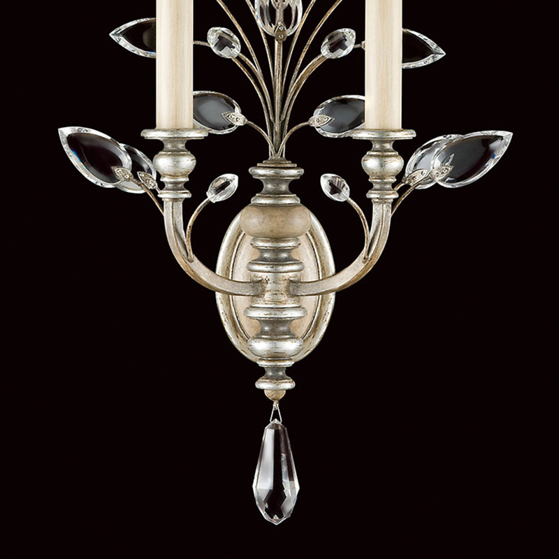 Crystal Laurel Candle Wall Light, Antique Silver Leaf
