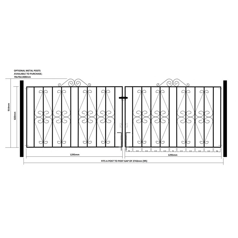 Brizendine Scroll Metal Driveway Garden Gate, 274cm W X 91cm H