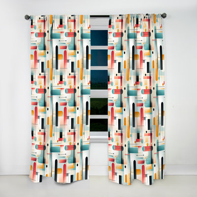 Green and Pink Geometric Gridlock - Abstract Curtain - Velvet Room Darkening - 1 Panel
