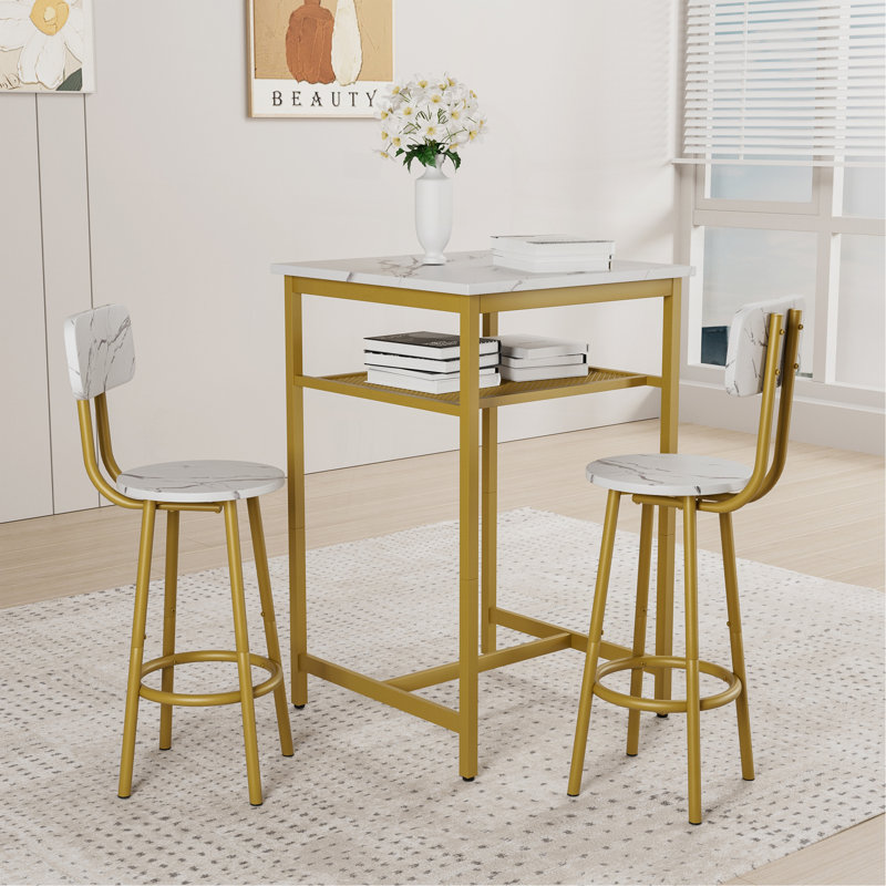 Table de bar, équipée de 2 tabourets de bar, avec dossier et cloison