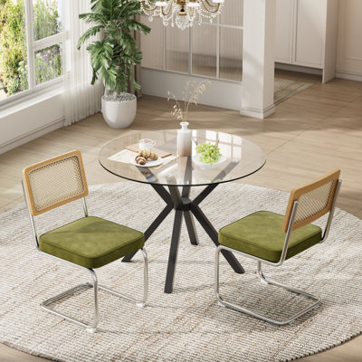 Ensemble de salle à manger 36 po moderne en verre trempé avec chaises en rotin de velours