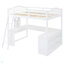 Lit mezzanine double en bois avec bureau en U, compartiments de rangement et miroir à trois volets