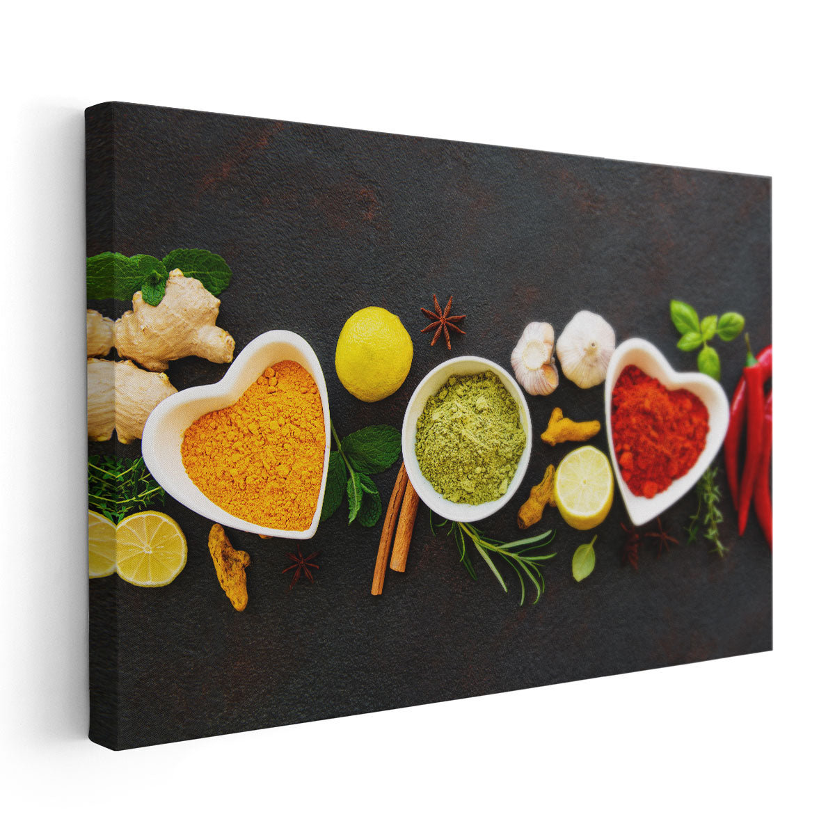 Tableau Sur Toile "Herbes & Épices Indiennes" - Impression Giclée, Cadre Bois, Plusieurs Dimensions