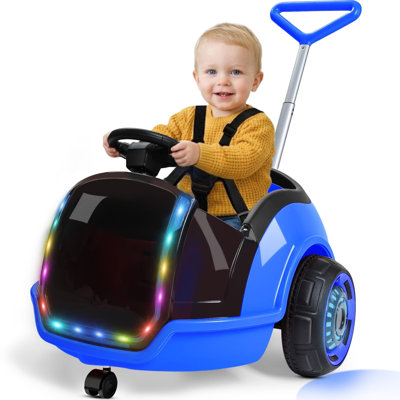 Voiture électrique 3-en-1 Dearauto 12V pour enfants de 1,5 à 3 ans, avec télécommande, rotation à 360°, harnais de sécurité 5 points, lumières DEL, musique sans fil, vitesse de 2 à 4 km/h et klaxon.