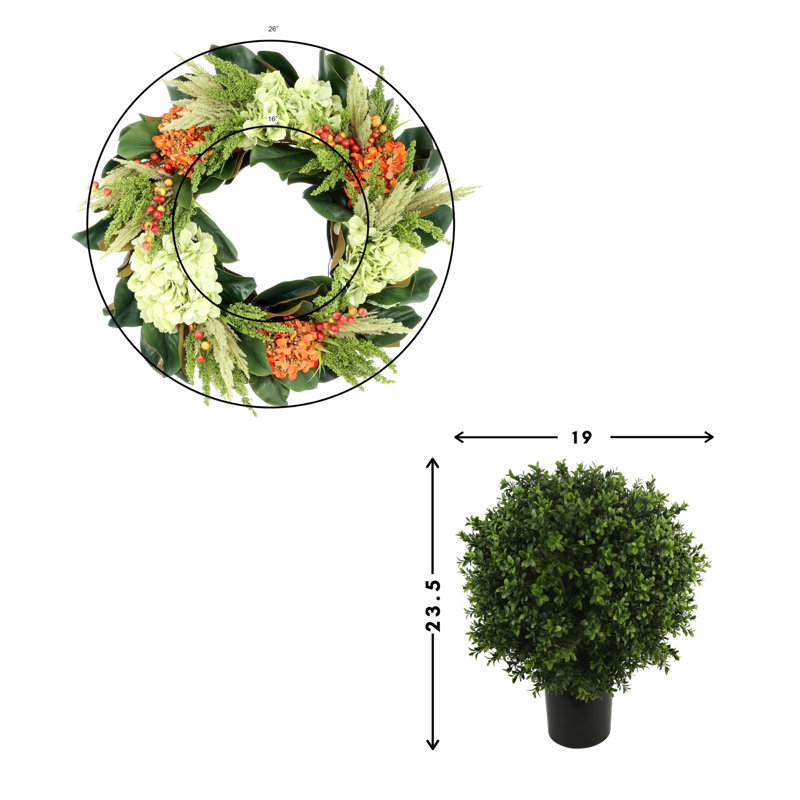 Traditional Hydrangea Fall  with UV Rated Outdoor Boxwood Drop-Ins
