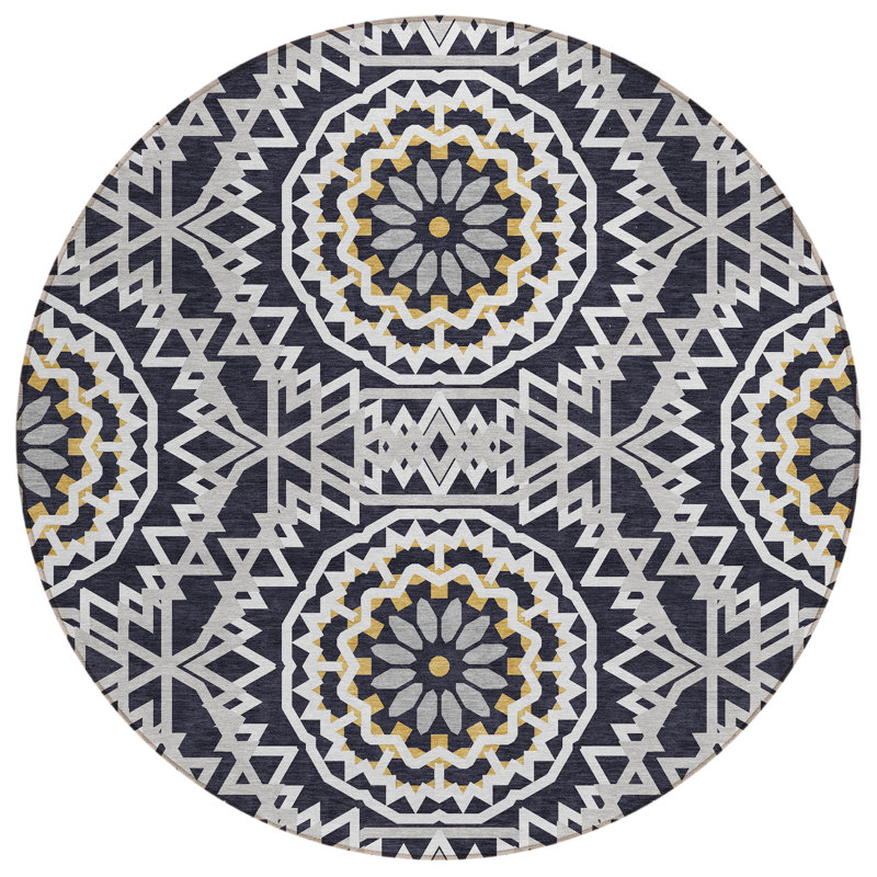 Kawon Geometric Indoor / Outdoor Rug, Round 8'
