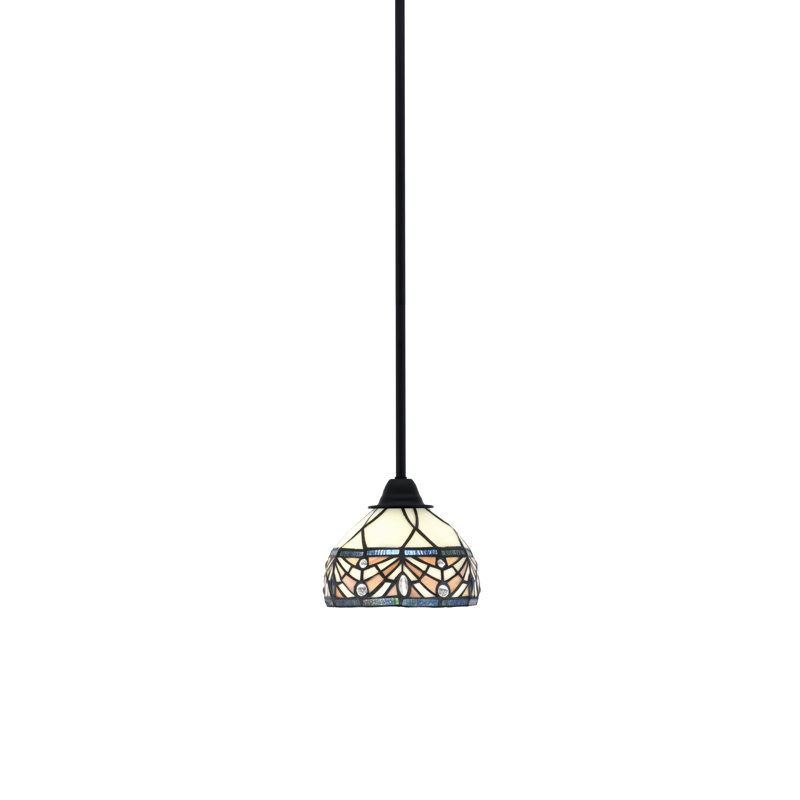 Paramount Stem Hung Pendant Shown In Matte Black Finish With 7" Royal Merlot Art Glass