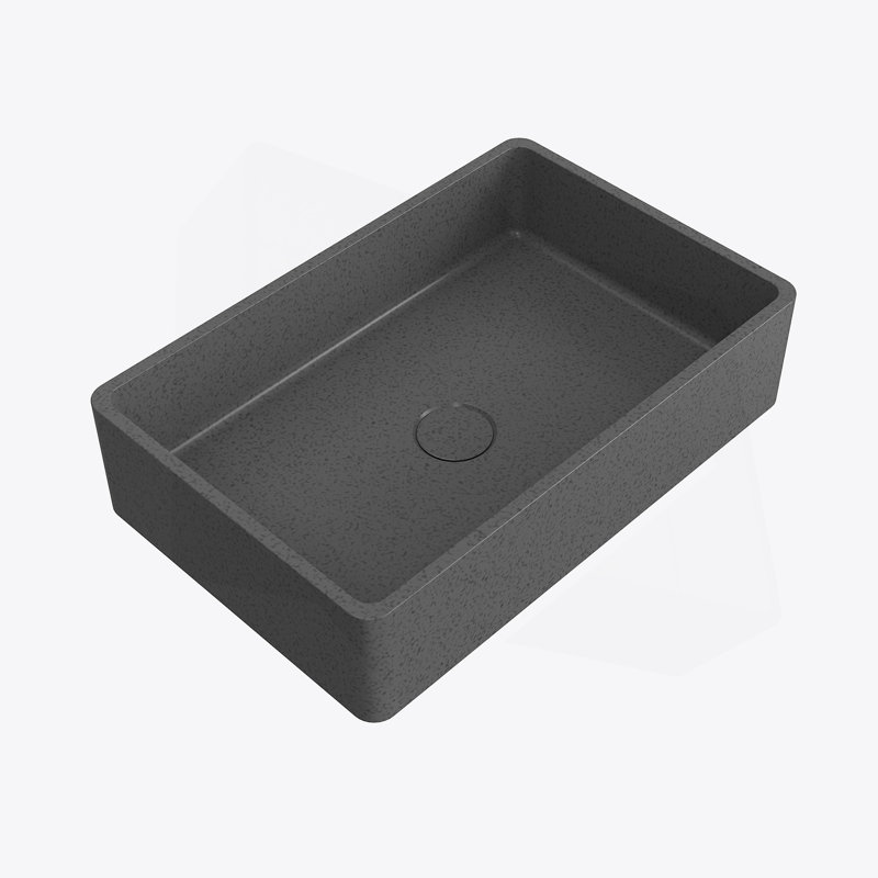 19.68'' Concrete Vessel Rectangular Modern Dark Gray With Patterns Bathroom Sink, Matte