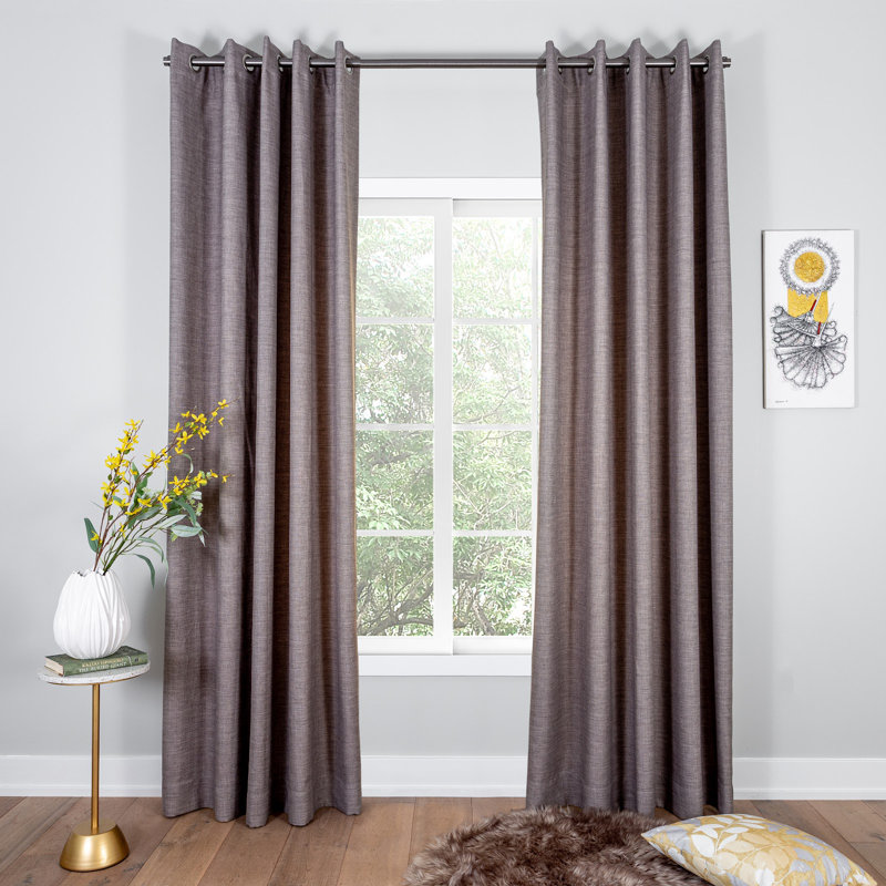 Paire de rideaux unis avec œillets, Beige, L 64 po x L 84 po