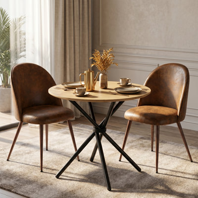 3-Piece Round Dining Table Set With 2 Upholstered Chairs, Seats 2