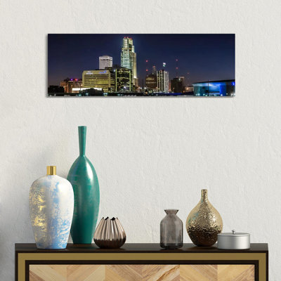 Omaha Panoramic Skyline Cityscape (Night) 1 Piece Wrapped Canvas Panoramic Wall Art