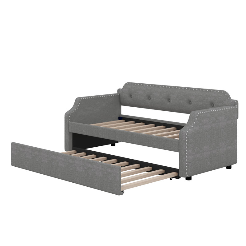 Twin Size Upholstered Daybed With Trundle, Gray