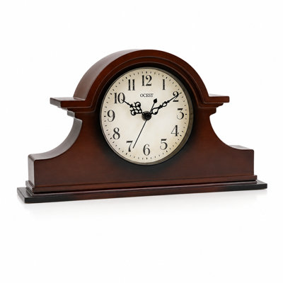 13" W Vintage Napoleon Mantel Clock, Silent Quartz, Chestnut Brown 
