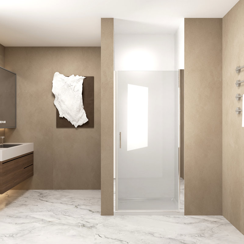 24"X 72" Pivot Shower Door, Aluminum Frame, Half Frame ,1/4"(6Mm) Tempered Glass, Reversible, Brushed Nickel