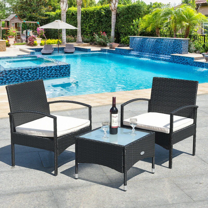 2 - Person Patio Conversation Set with Cushions, White