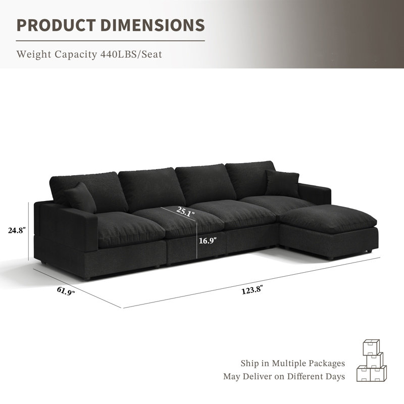 Canapé modulaire 5 places Comfy, Noir, noir, noir, noir