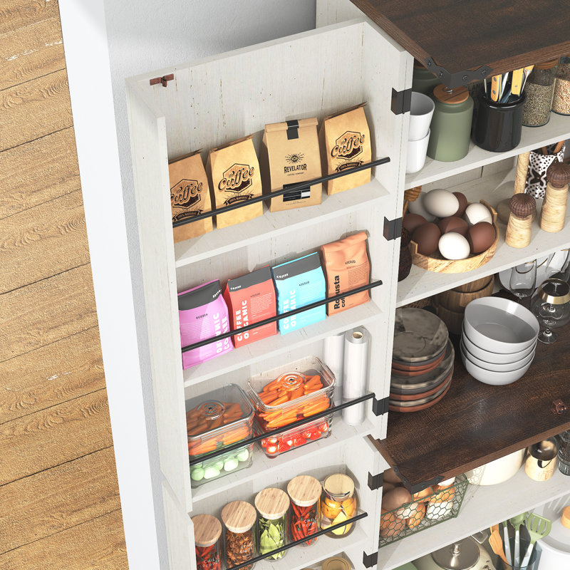 71" Kitchen Pantry With 12 Door Shelves And 1 Adjustable Shelf, White