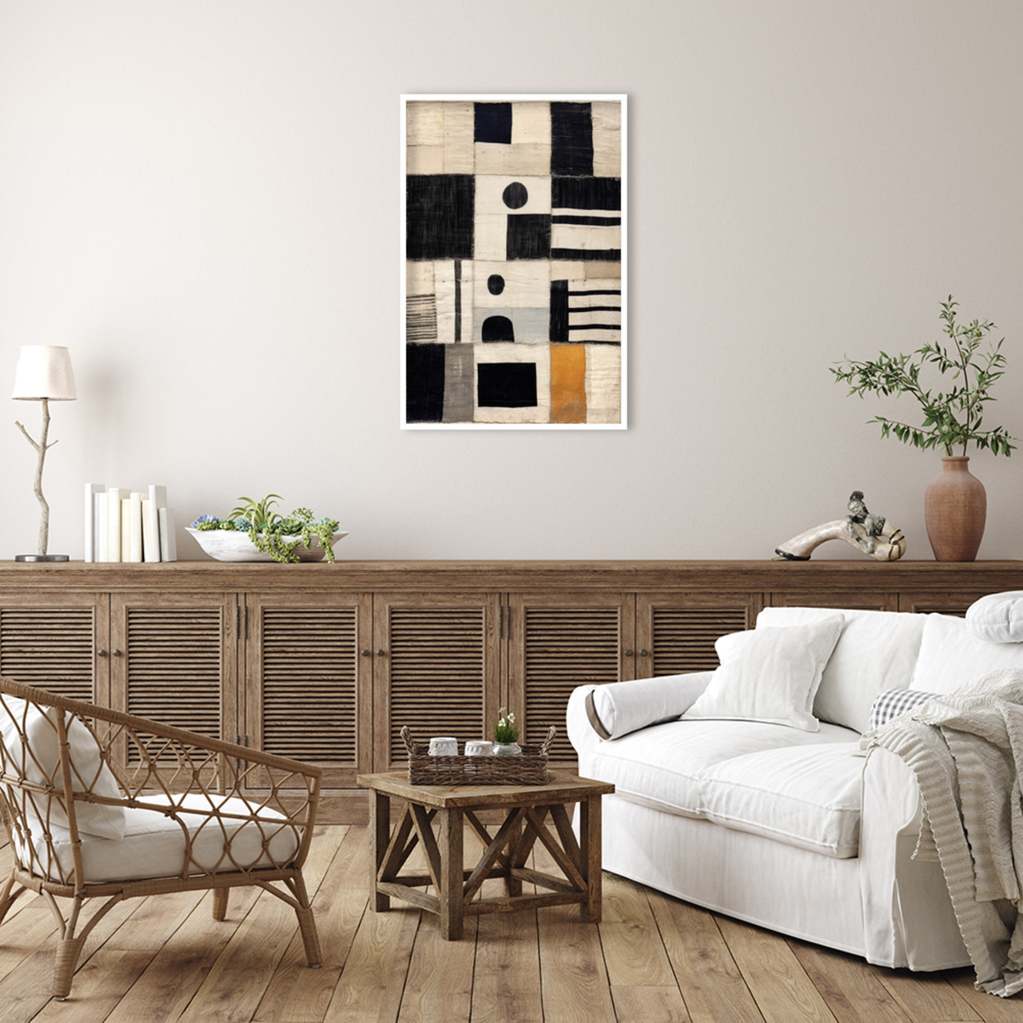 Sewn Fabric by Treechild  Wood Framed Wall Art Print, 41" H x 28" W, White