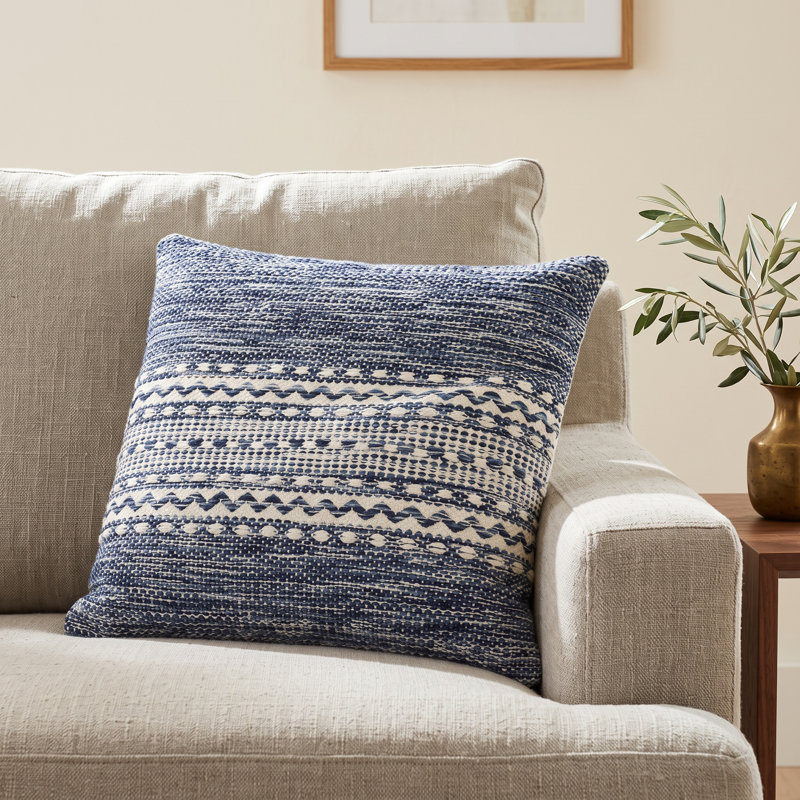 Julian Geometric Cotton Throw Pillow, 20" x 20", Navy, Polyester/Polyfill