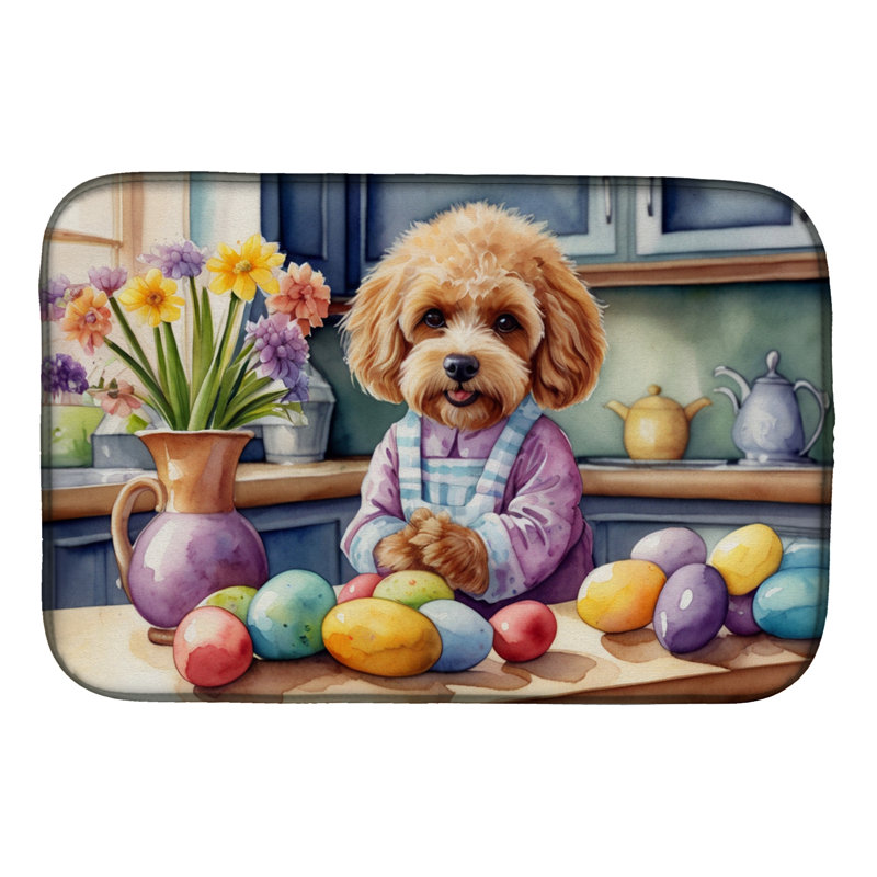 Decorating Easter Cockapoo Dish Drying Mat
