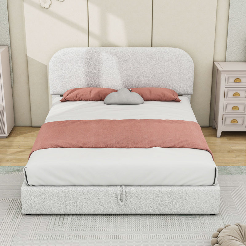 Lit plateforme tapissier Teddy, Blanc, Grand lit