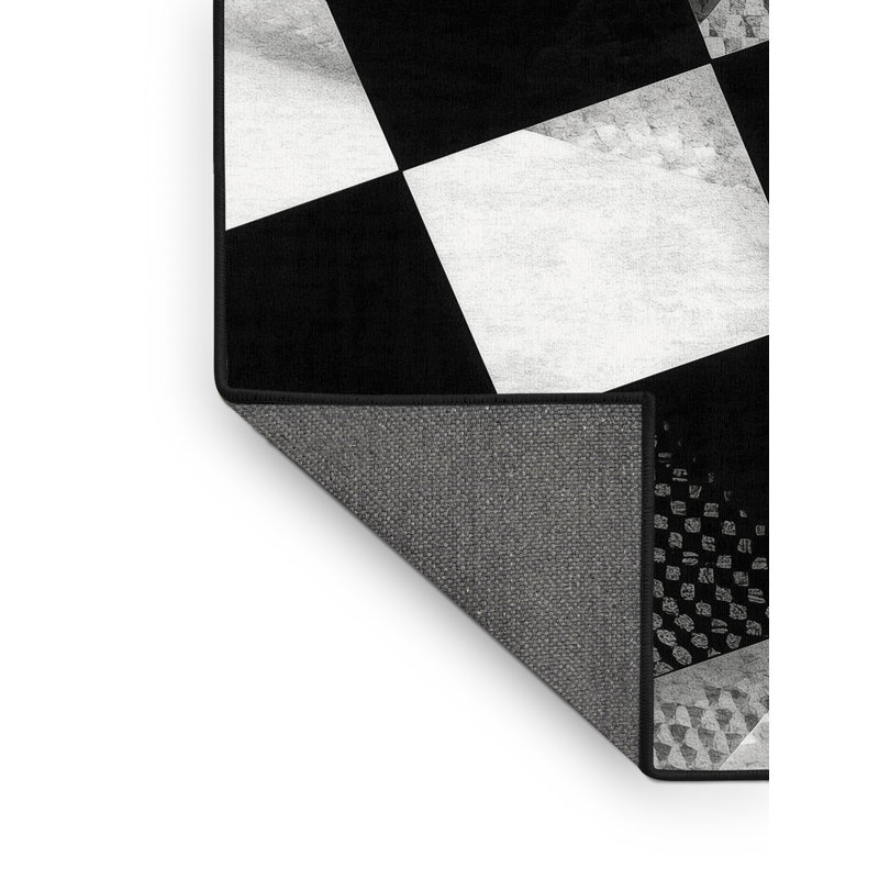 Soft Plush Eakes Modern & Contemporary Checkered Area Rug in Gray – Black Binding, 6' Square