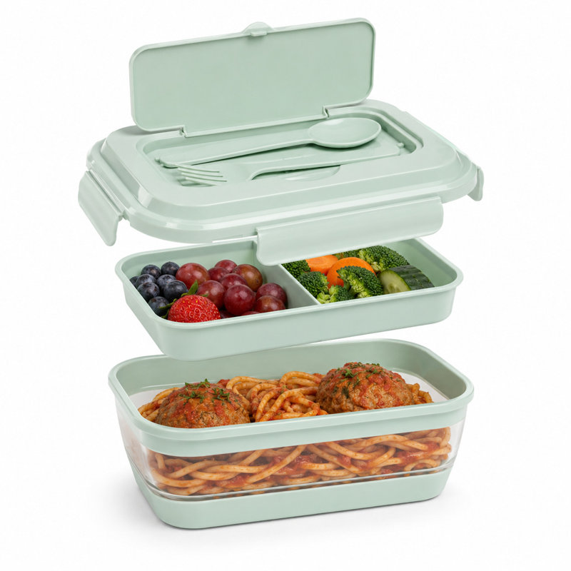Boîte à bento pliable en silicone avec ustensiles et couvercle à fermeture à pression