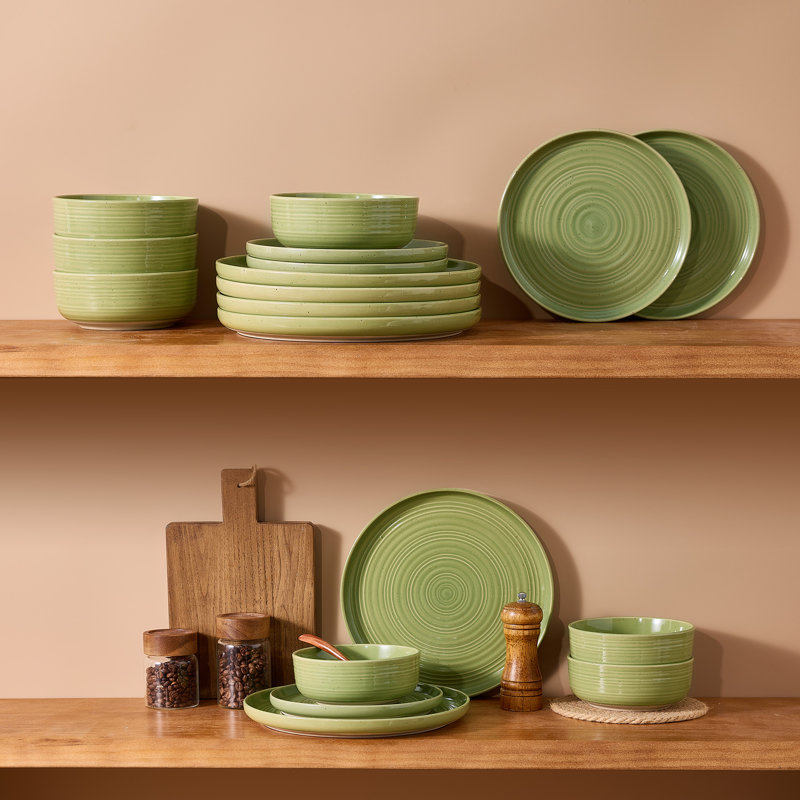 12-Piece Stoneware Dinnerware Set, Olive Green
