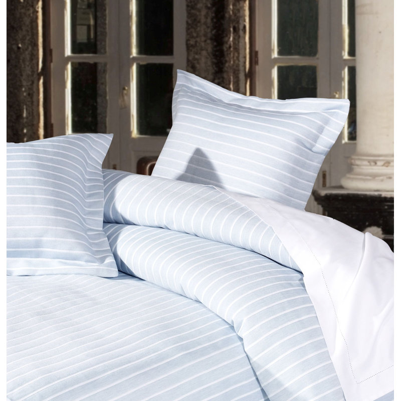 Imogene Cotton Blend Striped Duvet Cover Set with Pillowcases, Silver, Single Duvet Cover + 1 Standard Pillowcase