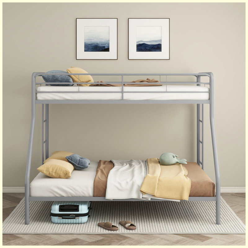 Structure de lit double superposé argenté brillant Long Beach, mobilier de chambre moderne peu encombrant