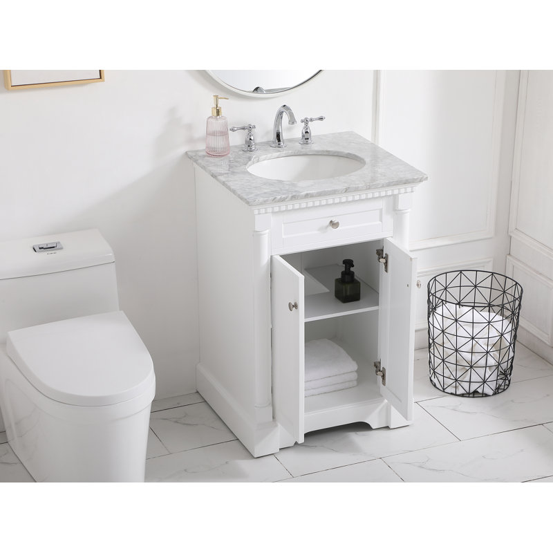 24'' Single Bathroom Vanity with Marble Top, White