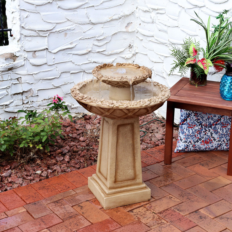 Light Brown Polyresin 2-Tier Birdbath Water Fountain