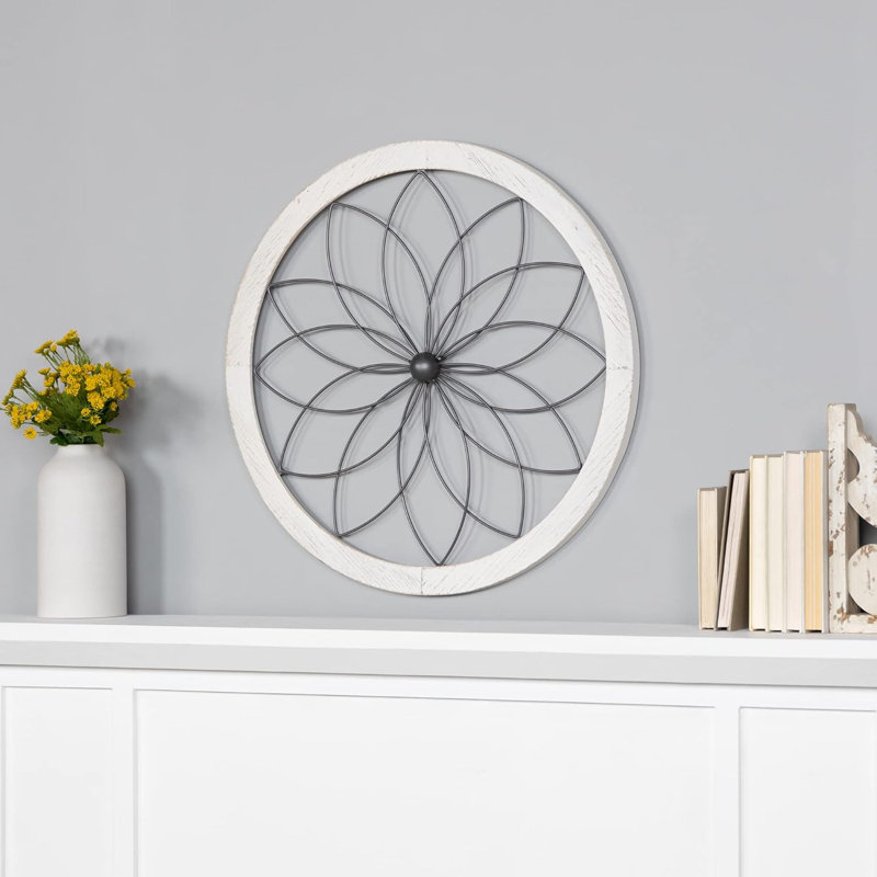 Décoration murale ronde médaillon, H 25,75 po x l 25,75 po x P 1 po, Blanc