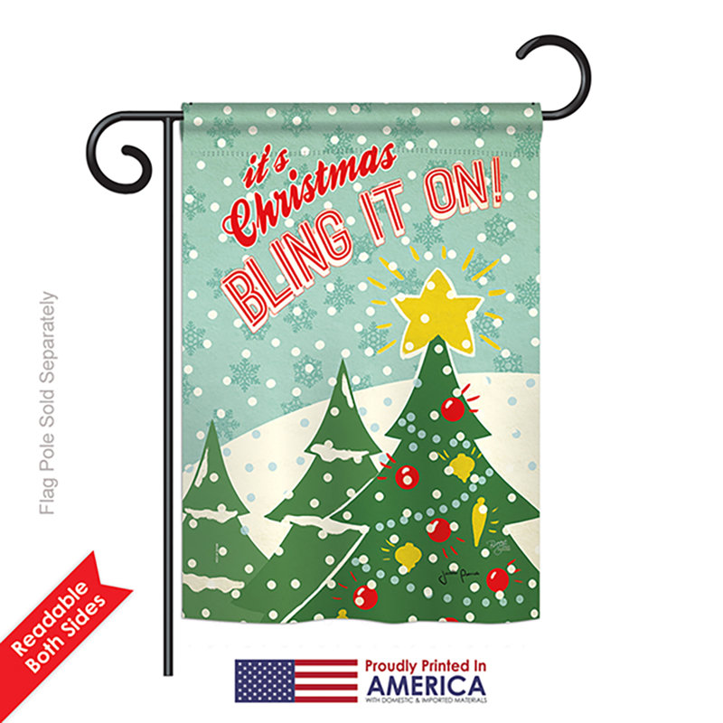 Le bling de noël sur le côté de l’hiver américain vertical de 19 po x 13 po drapeau de jardin, Polyester, Vert clair